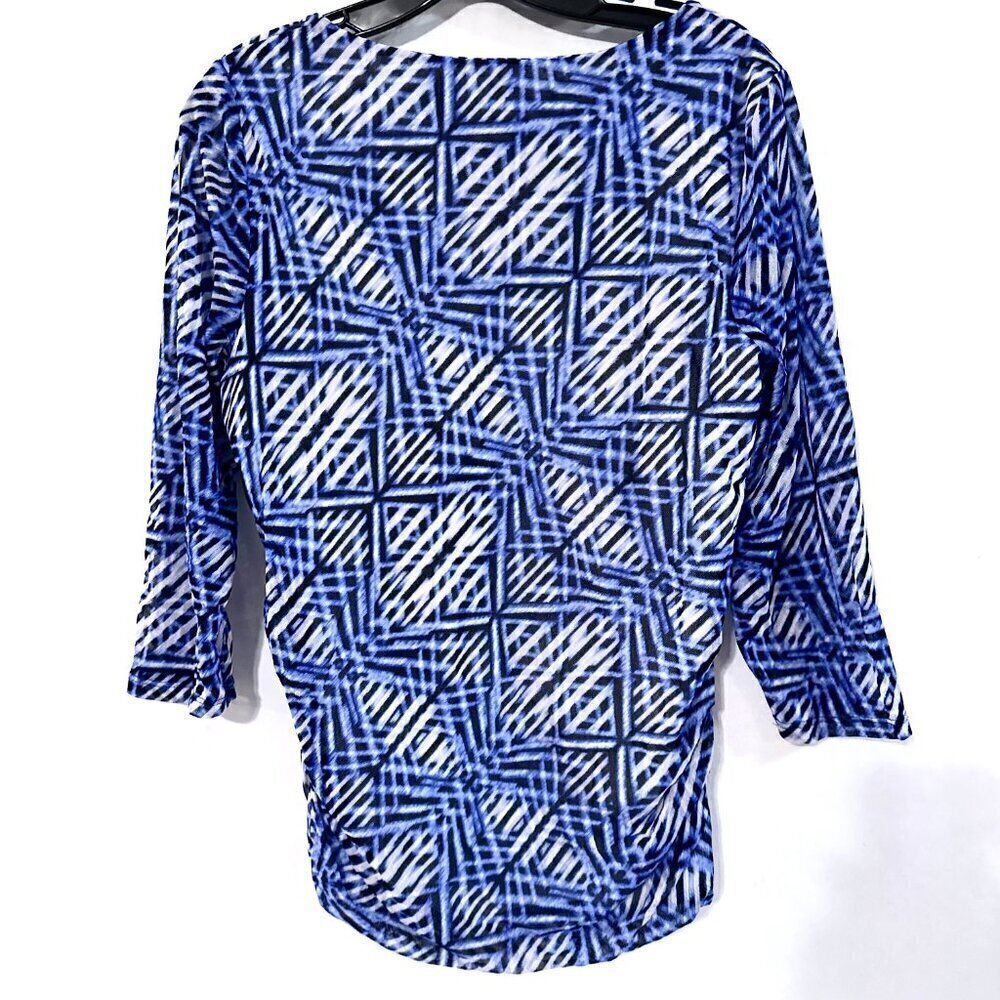 Chicos Size Small 1 BlueTop Blouse 3/4 Sleeves Zebra Mesh Ombré Striped See thru - Picture 7 of 7
